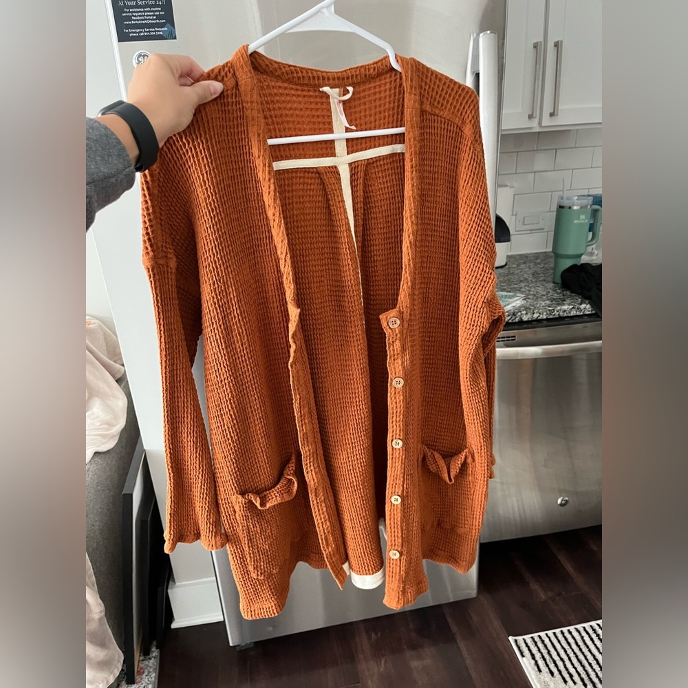 Free People Waffle Cardigan- Rust/Burnt Orange